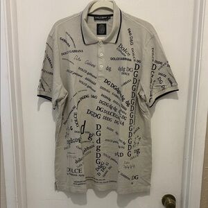 Dolce & Gabbana Beige Logo-Print Polo Shirt with Black Trim